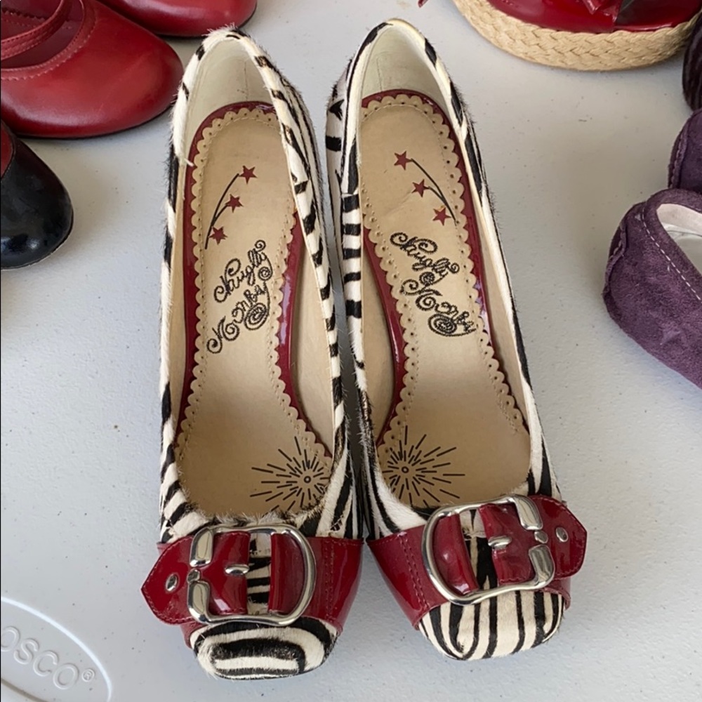 Naughty monkey heels zebra print